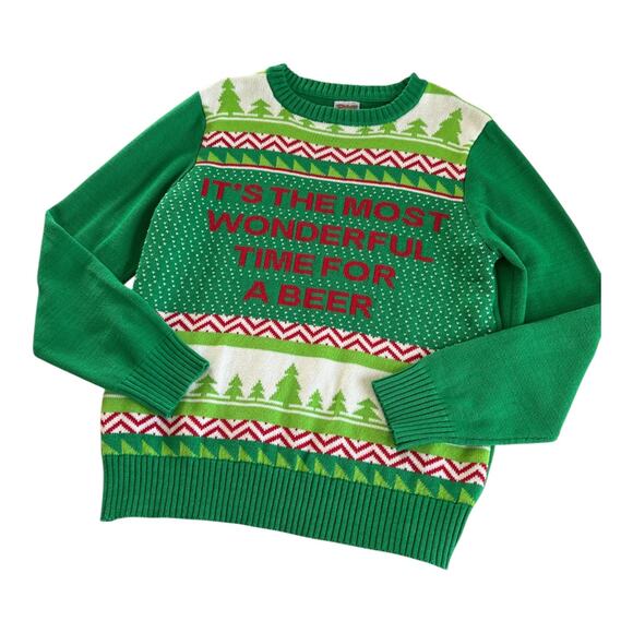 Spencer's Other - Spencers Green Wonderful Time For A Beer Ugly Christmas Sweater Adult Large